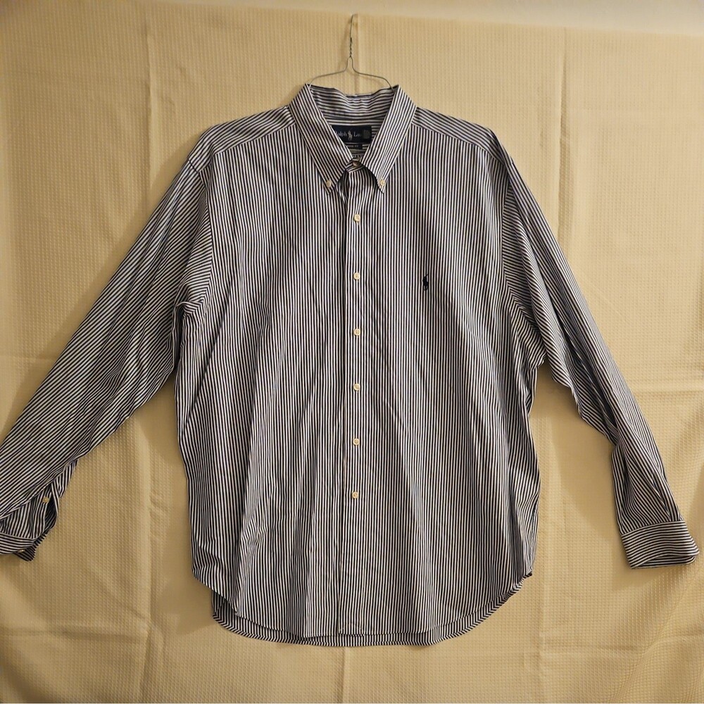 Ralph Lauren Classic Fit XXL Blue White Stripe Button Down Oxford Shirt Pony